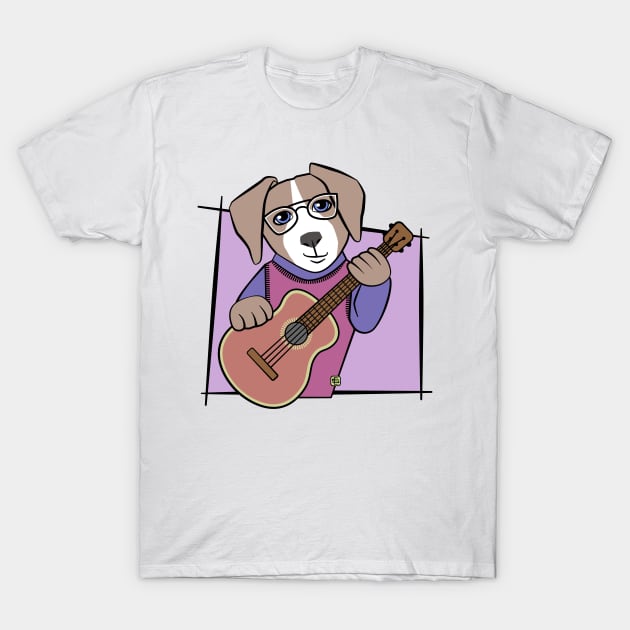 Dog and Guitar Purple T-Shirt by Sue Cervenka